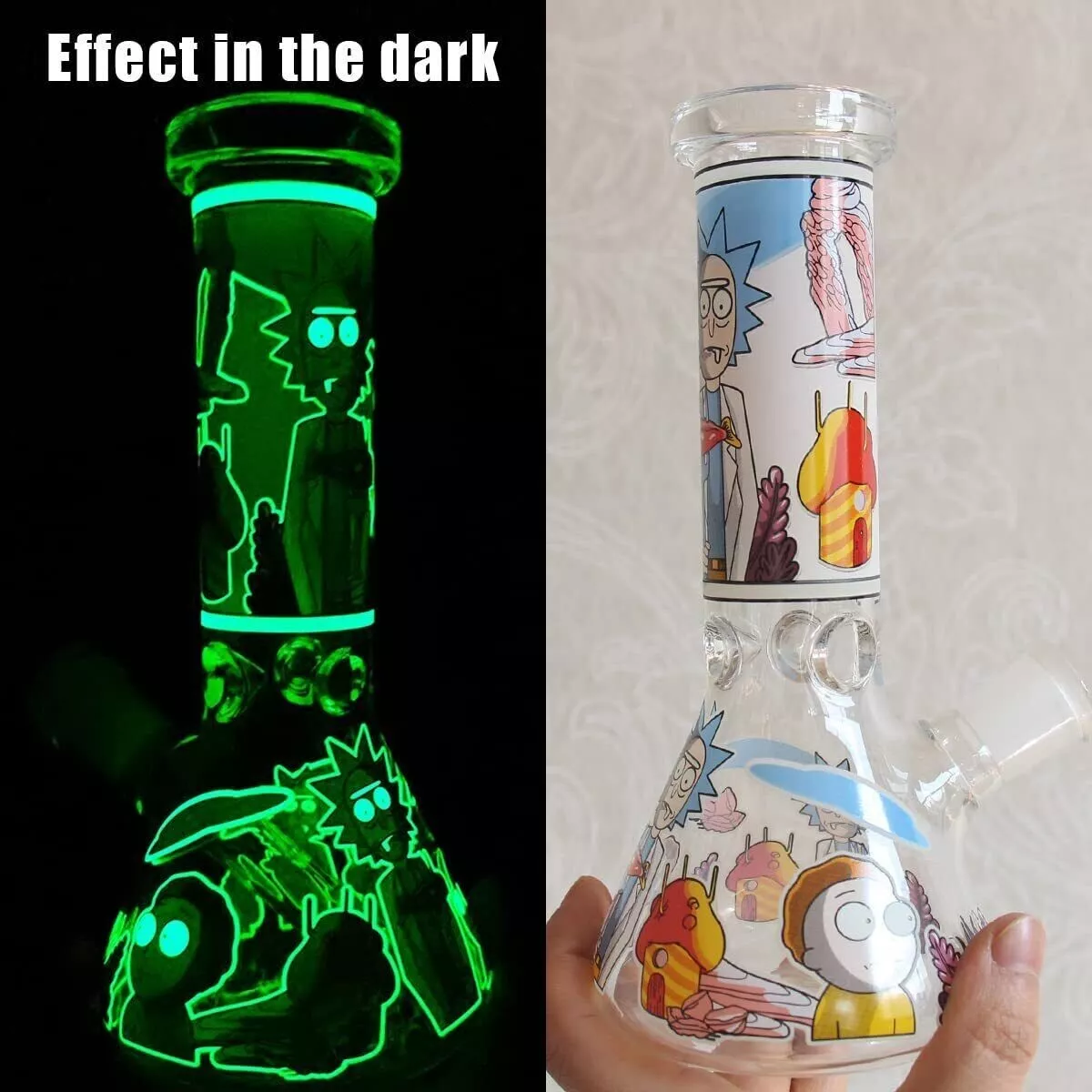 8 IN Rick And Morty Glass Bong Hookah Water Pipe Smoking Beaker Bubbler