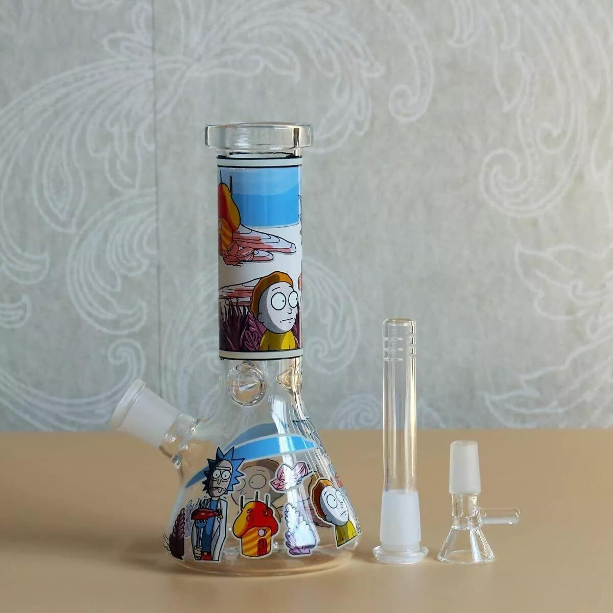 8 IN Rick And Morty Glass Bong Hookah Water Pipe Smoking Beaker Bubbler
