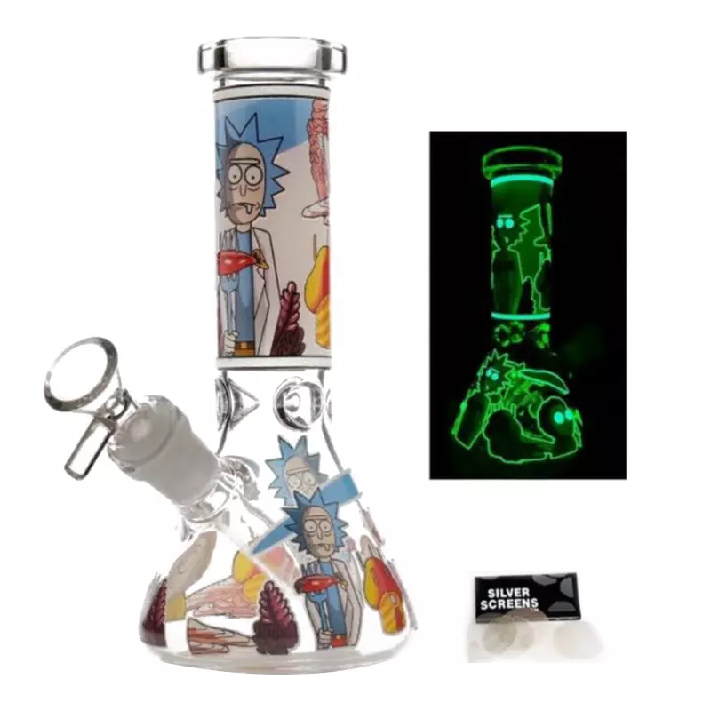 8 IN Rick And Morty Glass Bong Hookah Water Pipe Smoking Beaker Bubbler