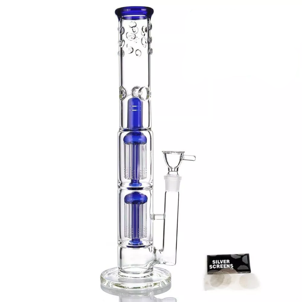 Glass Bong Vase Double Tree Dome Water pipe beaker bubbler | 18.8mm 16inch