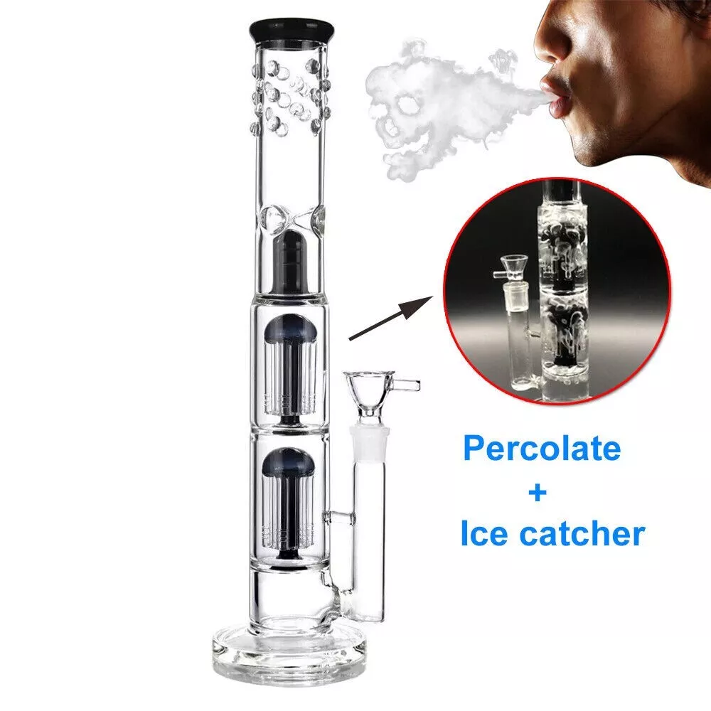 Glass Bong Vase Double Tree Dome Water pipe beaker bubbler | 18.8mm 16inch