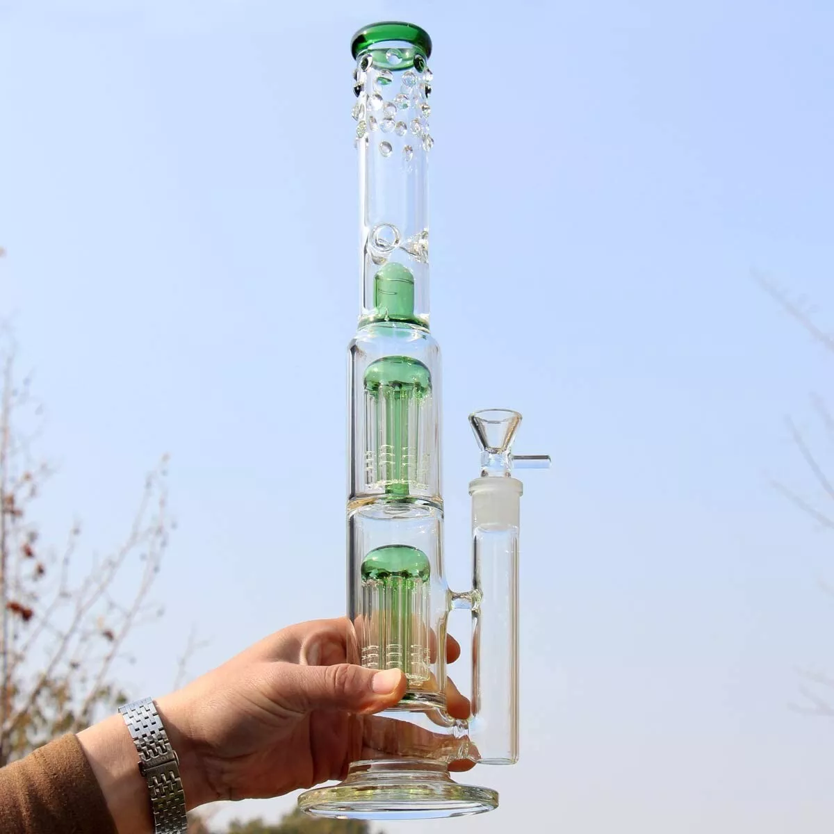Glass Bong Vase Double Tree Dome Water pipe beaker bubbler | 18.8mm 16inch