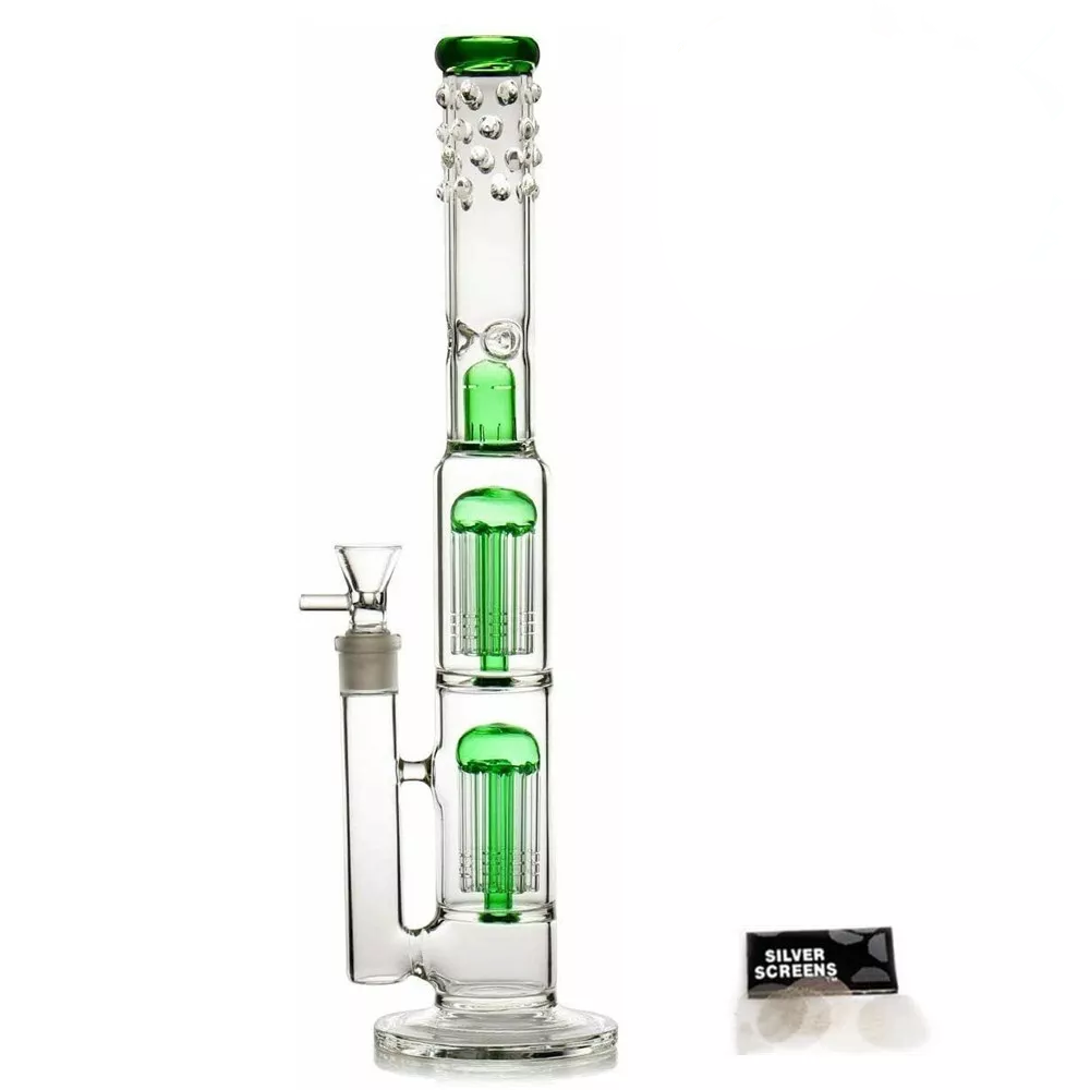Glass Bong Vase Double Tree Dome Water pipe beaker bubbler | 18.8mm 16inch