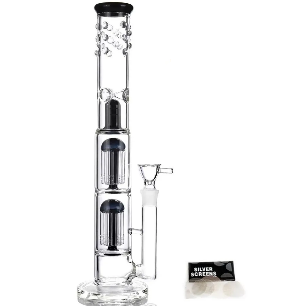 Glass Bong Vase Double Tree Dome Water pipe beaker bubbler | 18.8mm 16inch