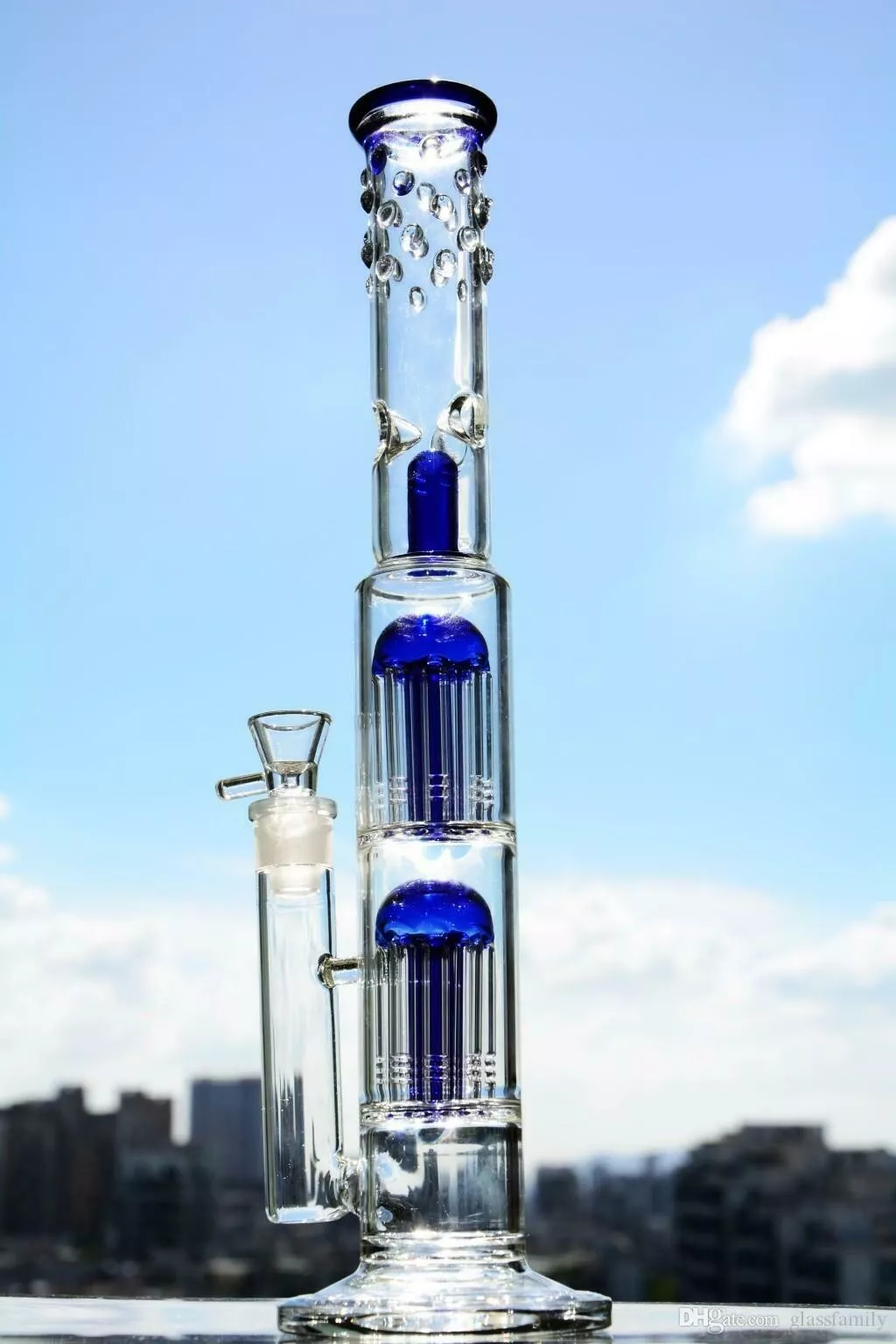 Glass Bong Vase Double Tree Dome Water pipe beaker bubbler | 18.8mm 16inch