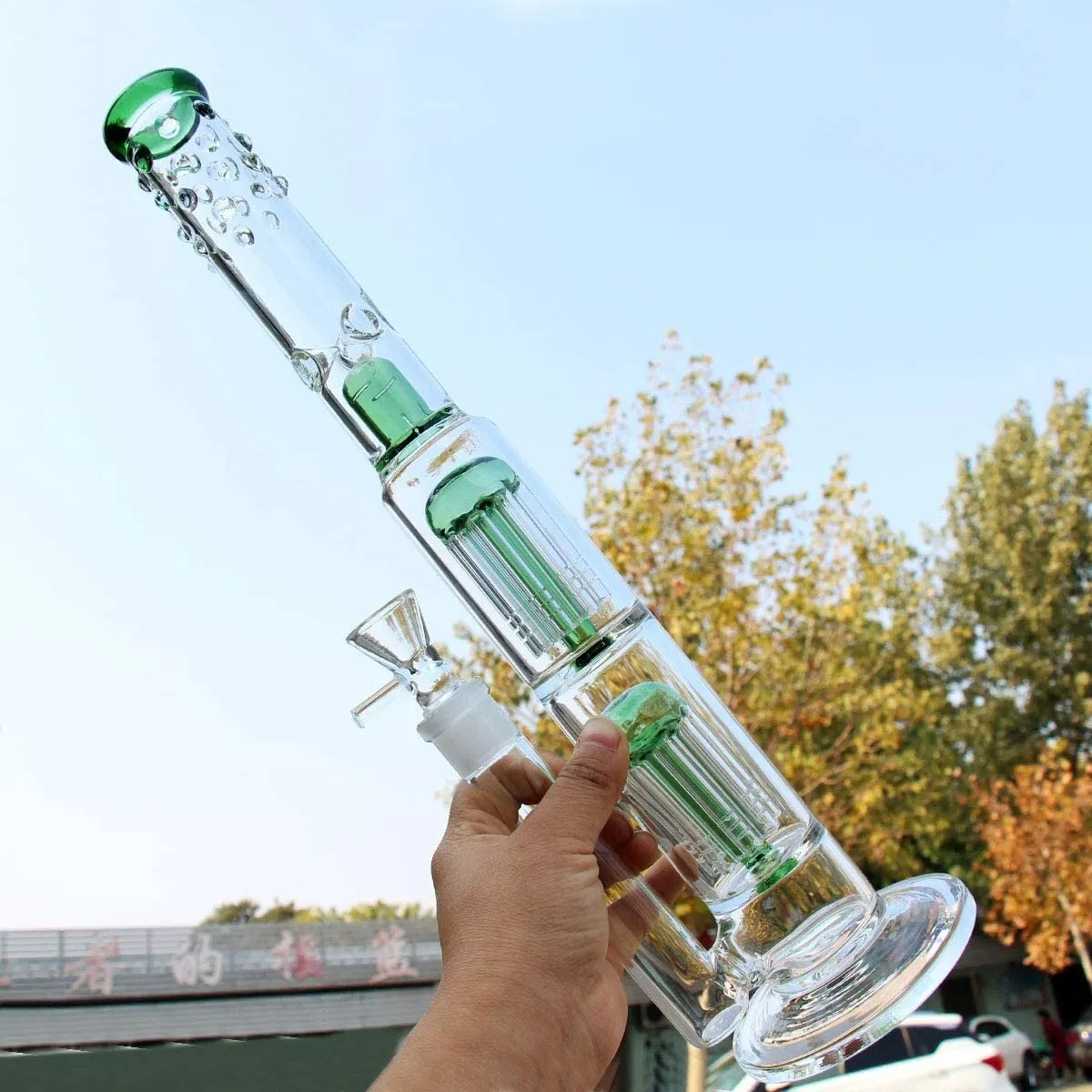 Glass Bong Vase Double Tree Dome Water pipe beaker bubbler | 18.8mm 16inch