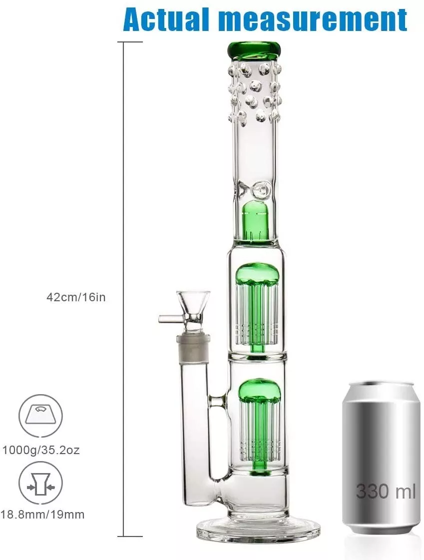 Glass Bong Vase Double Tree Dome Water pipe beaker bubbler | 18.8mm 16inch