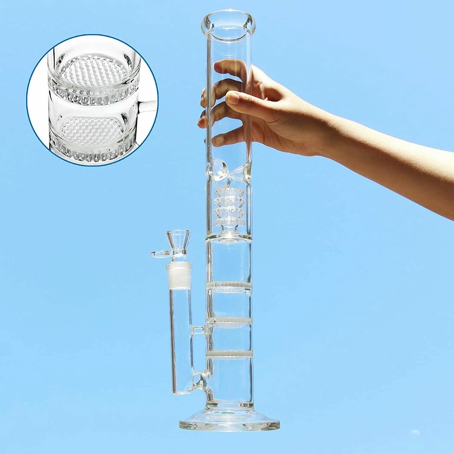 Clear Three Layers Glass Bongs Water Pipe | 18.8mm 17inch
