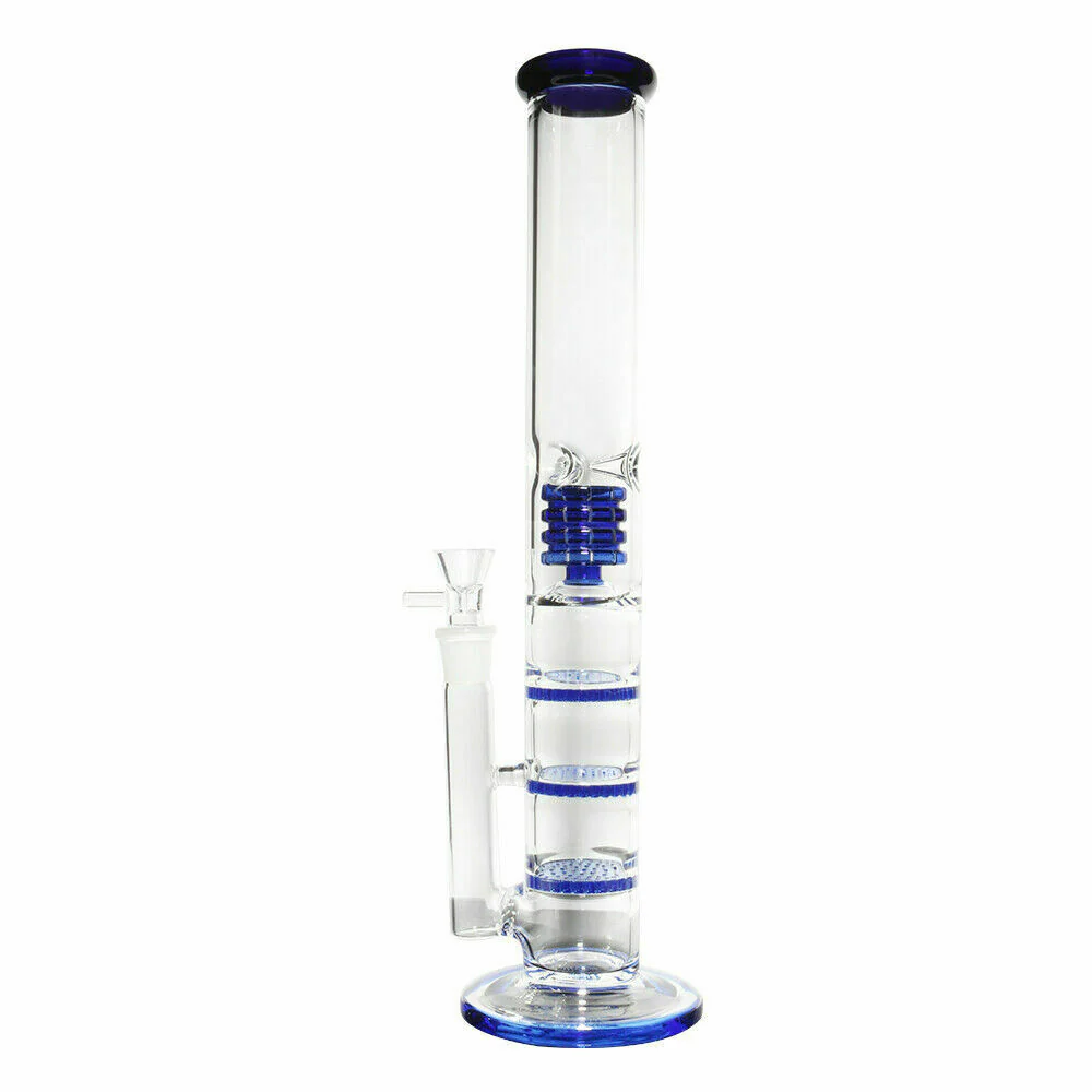 Blue Three Layers Glass Bongs Water Pipe | 18.8mm 17inch