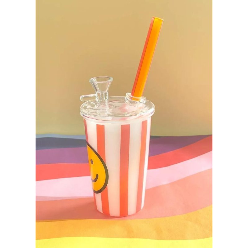 8Inch Mini Striped Cup Glass Bong Smoking Water Pipe Beaker Bubbler With Bowl