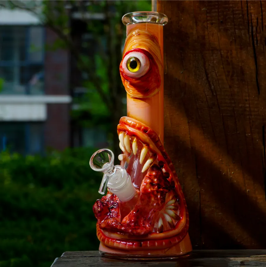 3D Monster Mouth Glass Bong Wacky Water Pipe 10 Inch
