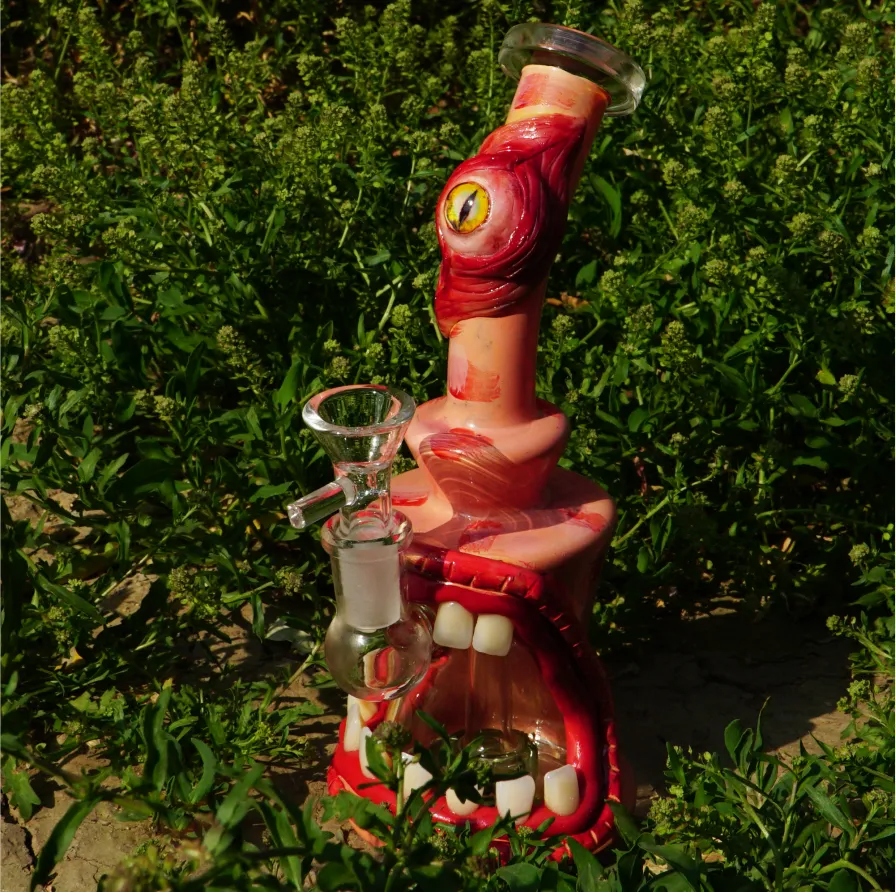 3D Monster Mouth Glass Bong Wacky Water Pipe 10 Inch