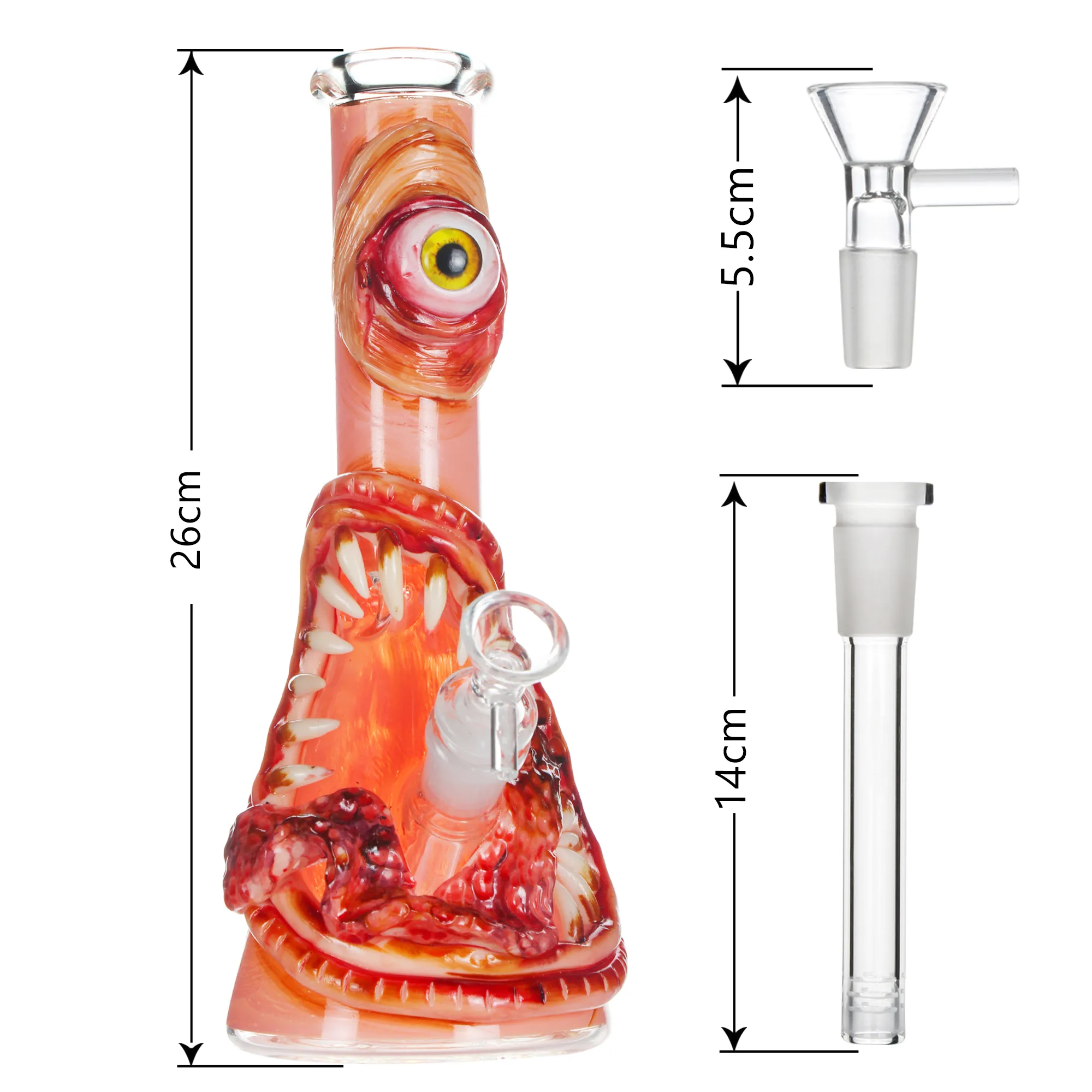 3D Monster Mouth Glass Bong Wacky Water Pipe 10 Inch