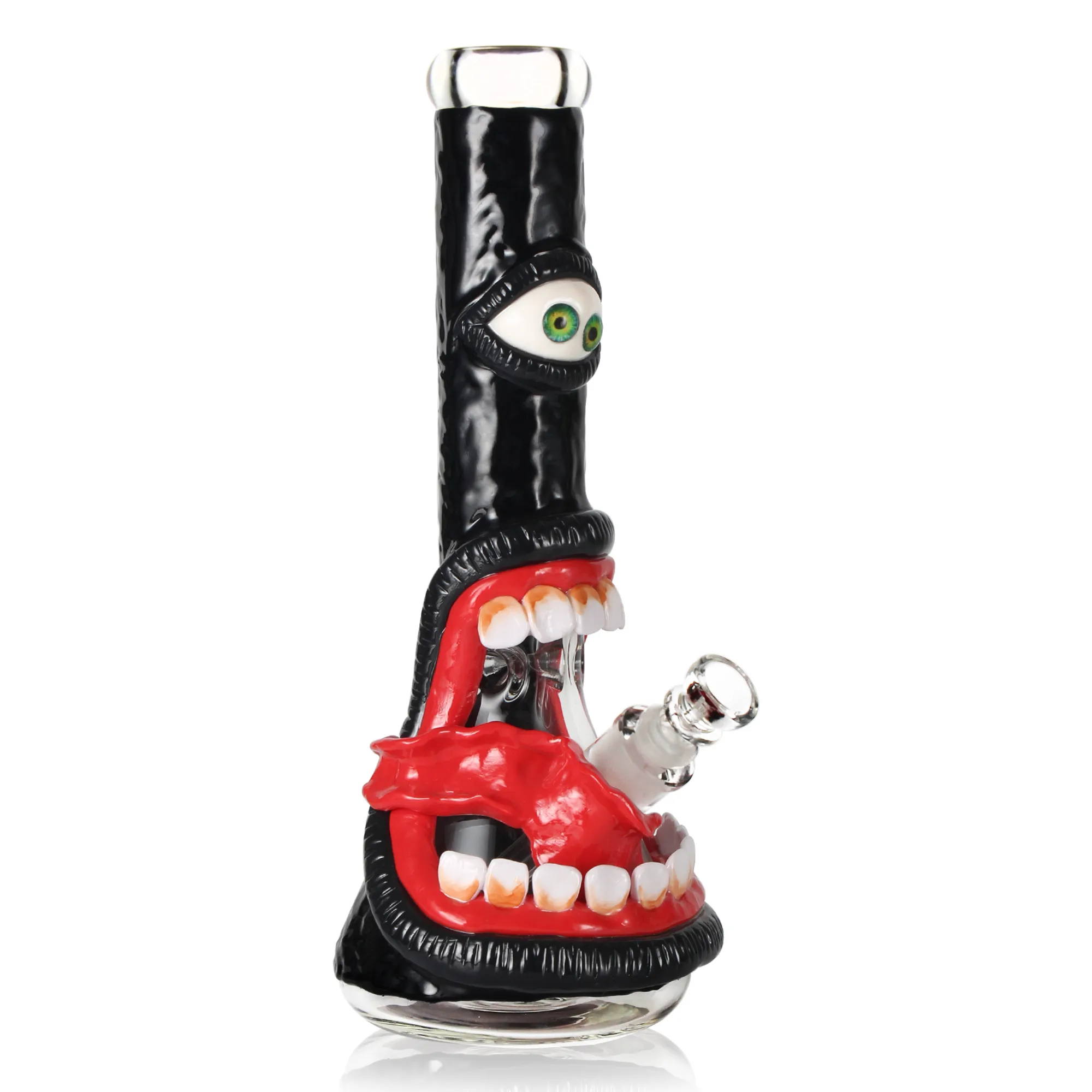 Black 3D Monster Mouth Glass Bong Wacky Water Pipe 10 Inch
