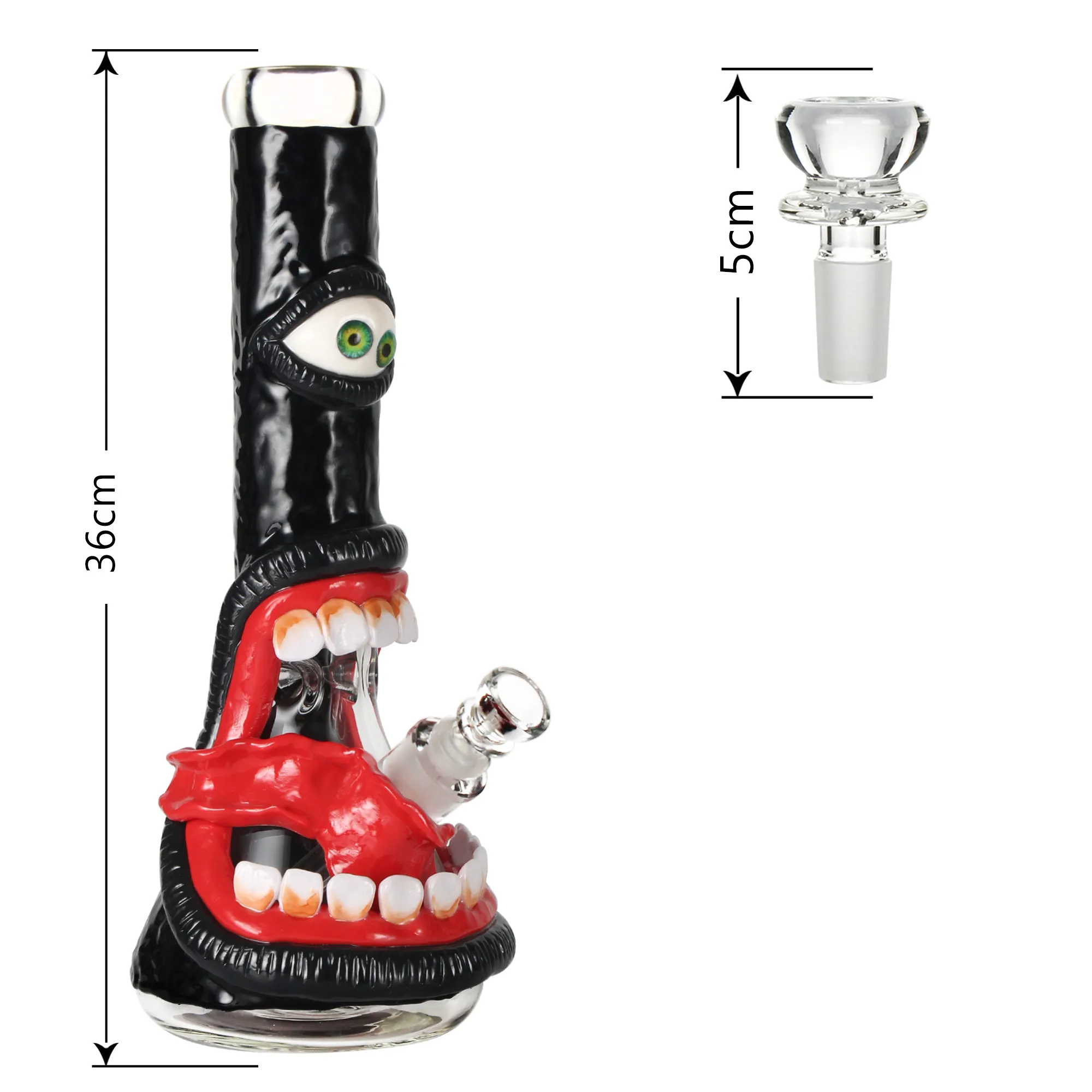 Black 3D Monster Mouth Glass Bong Wacky Water Pipe 10 Inch