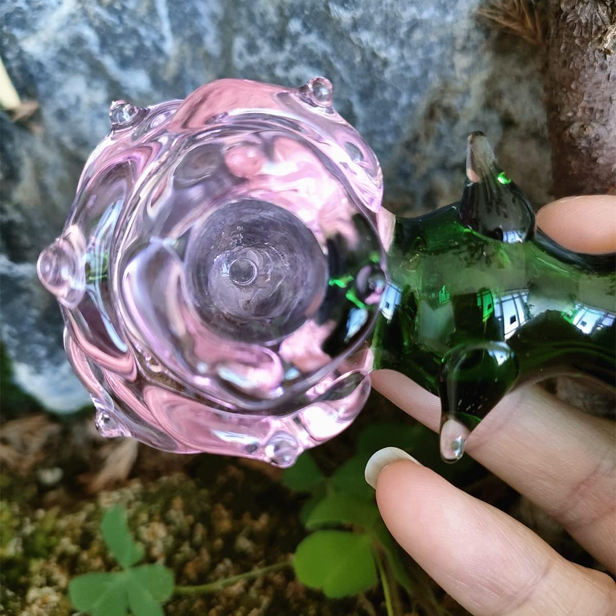 Flower Glass Pipe Pink Sweet Puff With Green Recycler Spoon Pipes Portable Small Hand Pipe