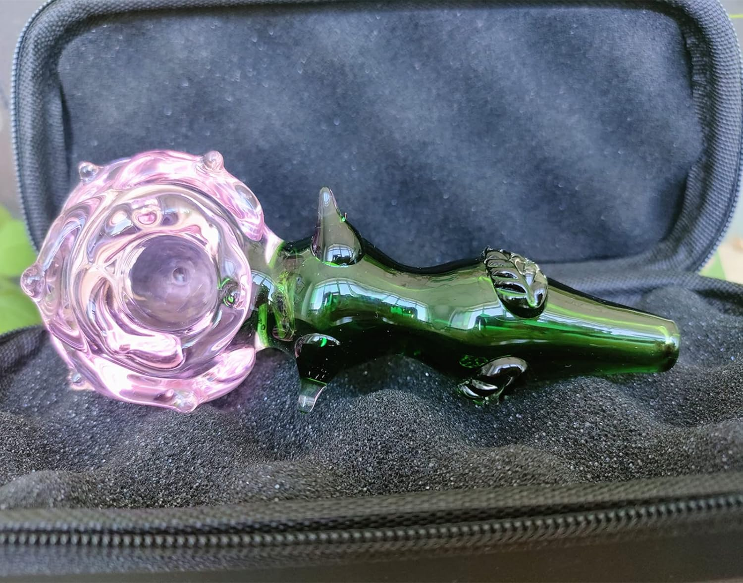 Flower Glass Pipe Pink Sweet Puff With Green Recycler Spoon Pipes Portable Small Hand Pipe
