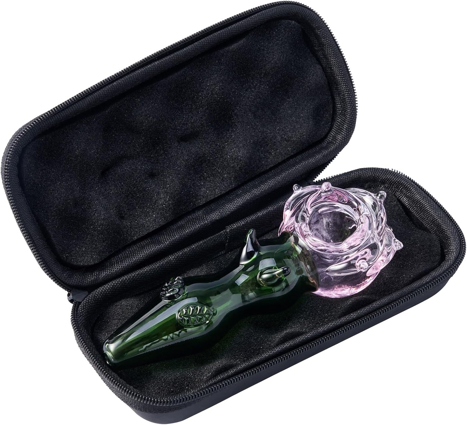 Flower Glass Pipe Pink Sweet Puff With Green Recycler Spoon Pipes Portable Small Hand Pipe