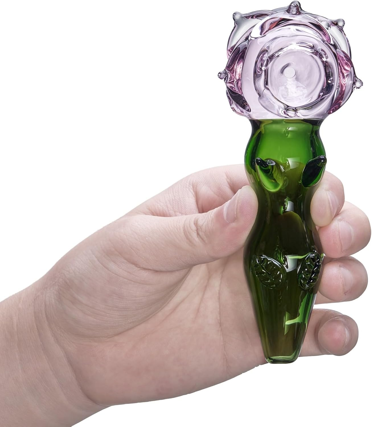 Flower Glass Pipe Pink Sweet Puff With Green Recycler Spoon Pipes Portable Small Hand Pipe
