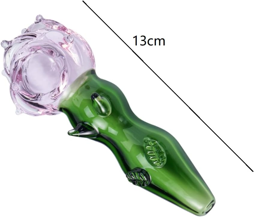 Flower Glass Pipe Pink Sweet Puff With Green Recycler Spoon Pipes Portable Small Hand Pipe