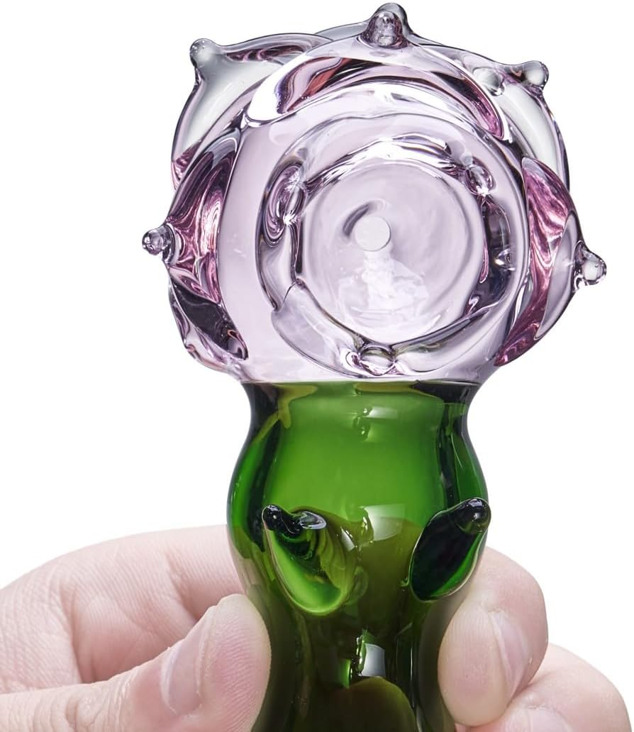 Flower Glass Pipe Pink Sweet Puff With Green Recycler Spoon Pipes Portable Small Hand Pipe