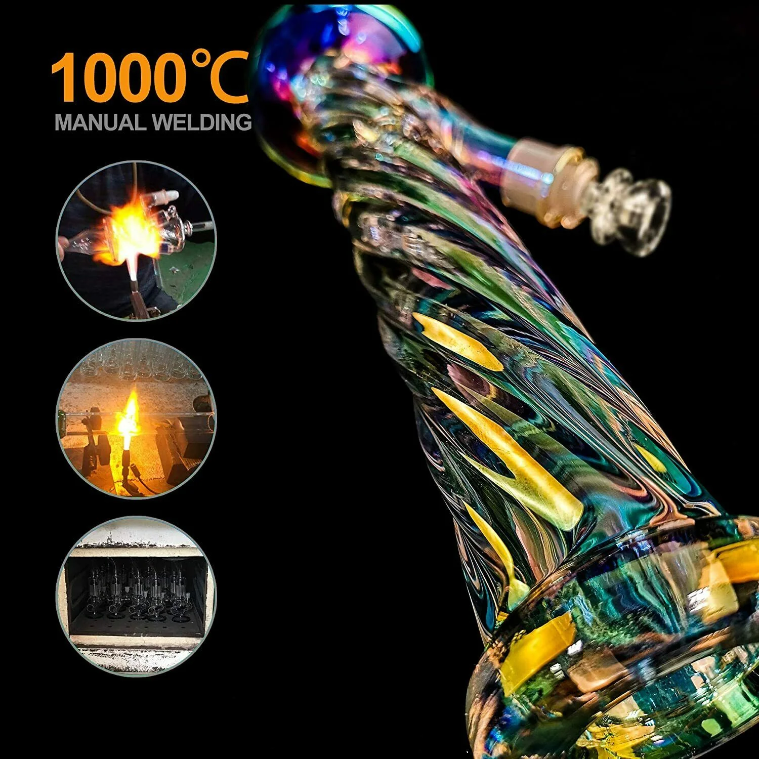 18″ Helical Glass Bong Spiral Water Pipe Smoking Bong Beaker - RORA