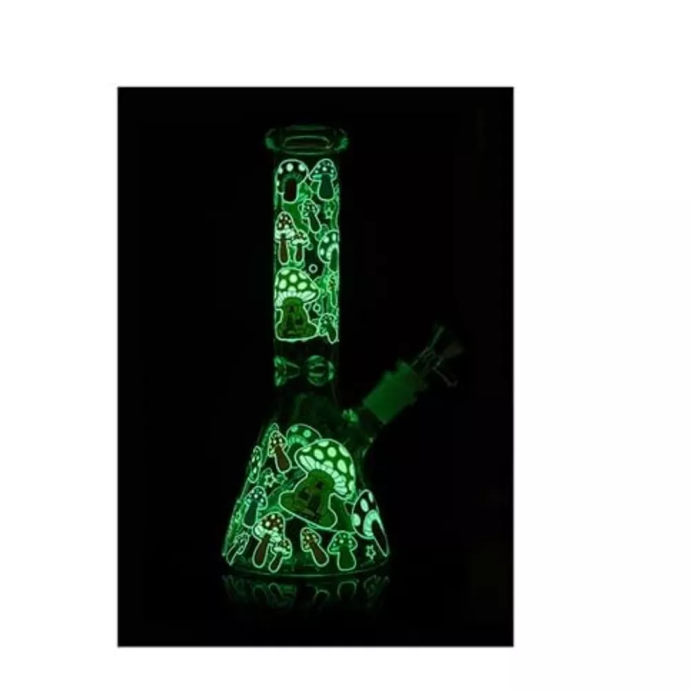 yellow Mushroom Glass Bong Water Pipe Beaker Bubbler |10.4inch