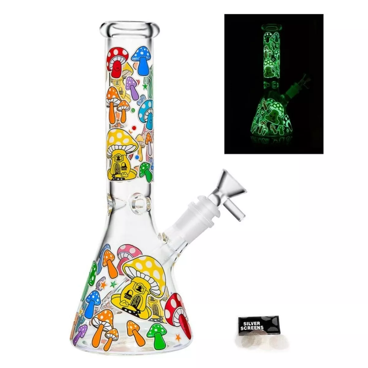 yellow Mushroom Glass Bong Water Pipe Beaker Bubbler |10.4inch
