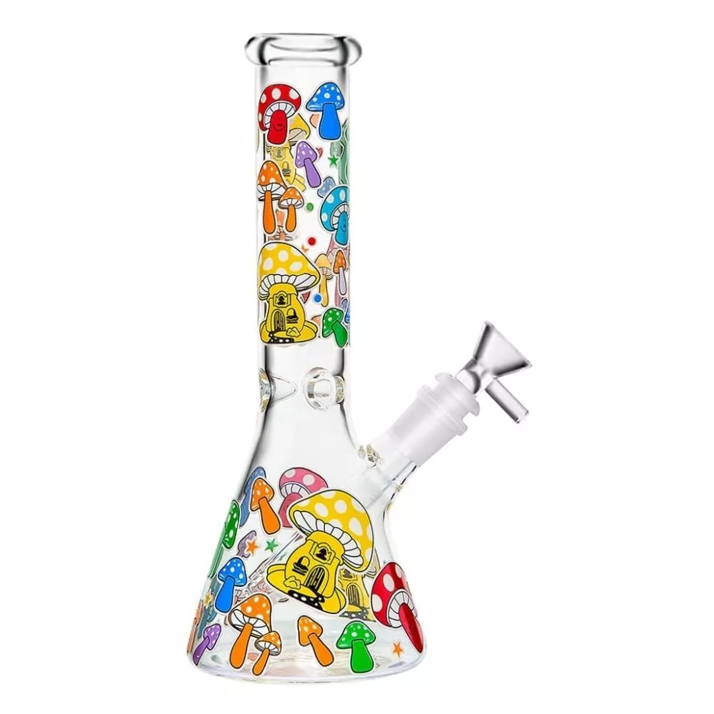 yellow Mushroom Glass Bong Water Pipe Beaker Bubbler |10.4inch
