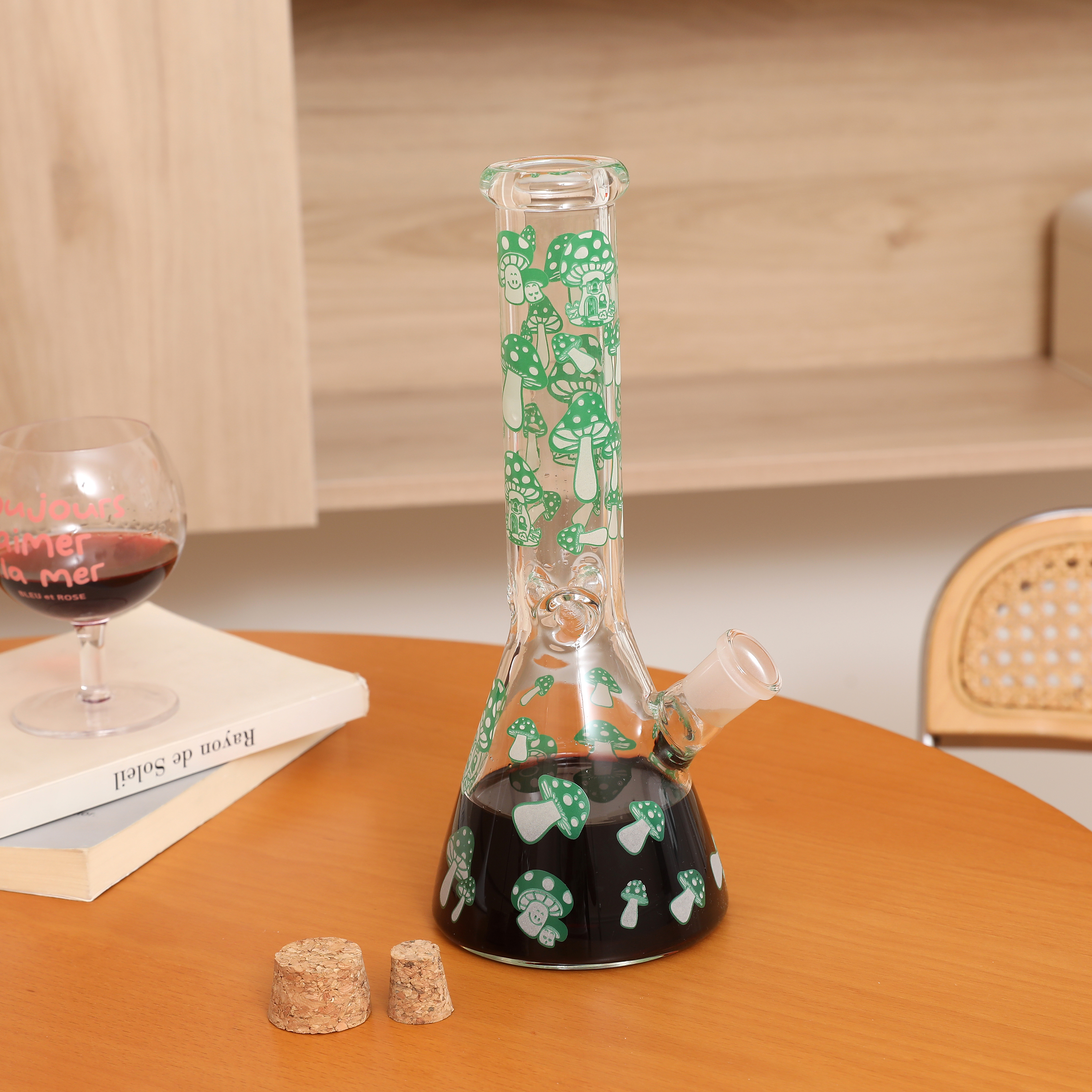 10 Inch Green mushrooms Glass Bong Water Pipe Beaker Bubbler - RORA