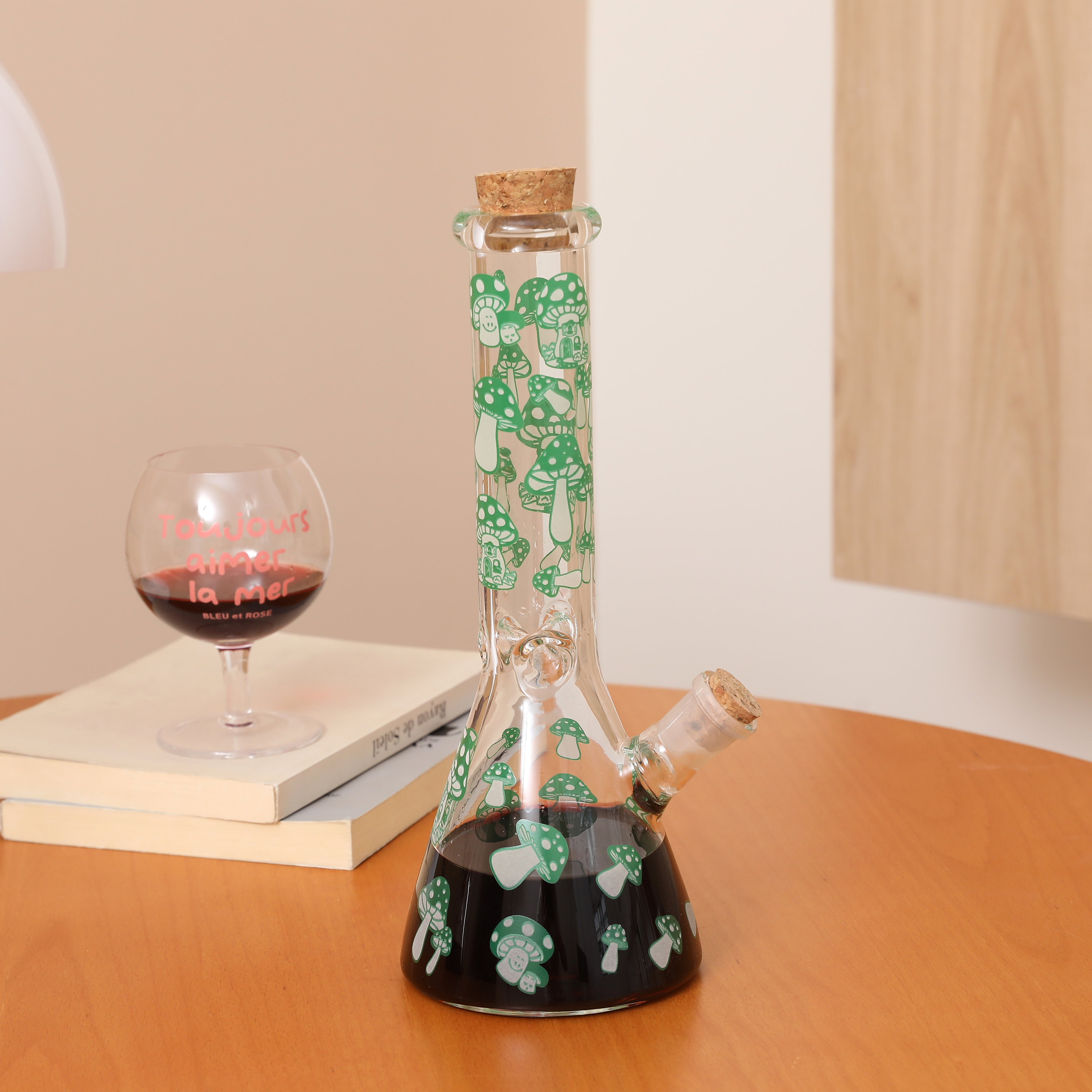 10 Inch Green mushrooms Glass Bong Water Pipe Beaker Bubbler - RORA