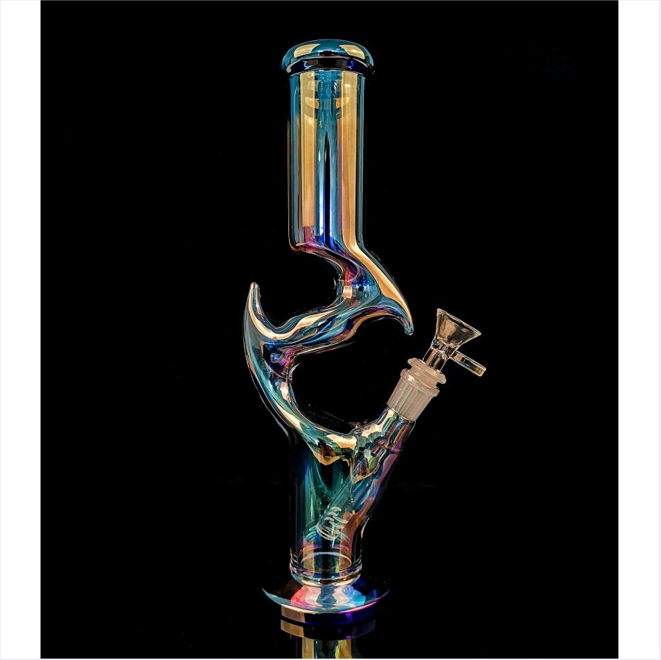 Dolphin Style Iridescent Glass Water Pipe, 12.2