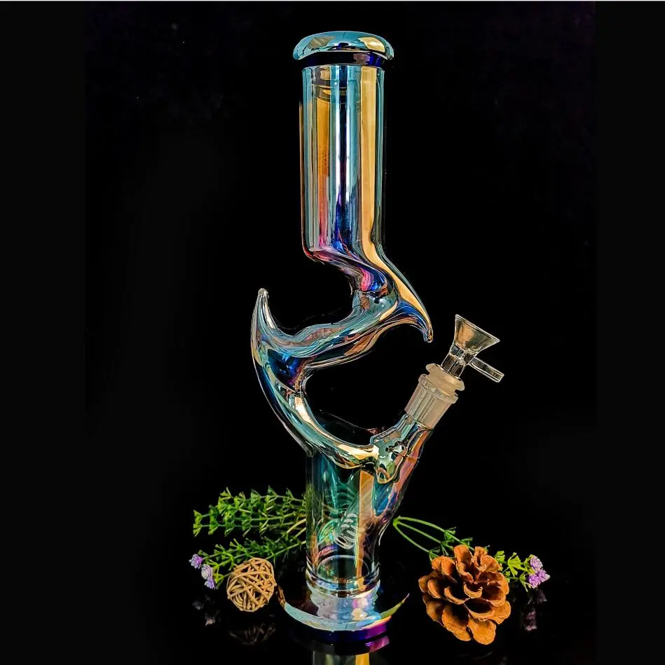 Dolphin Style Iridescent Glass Water Pipe, 12.2