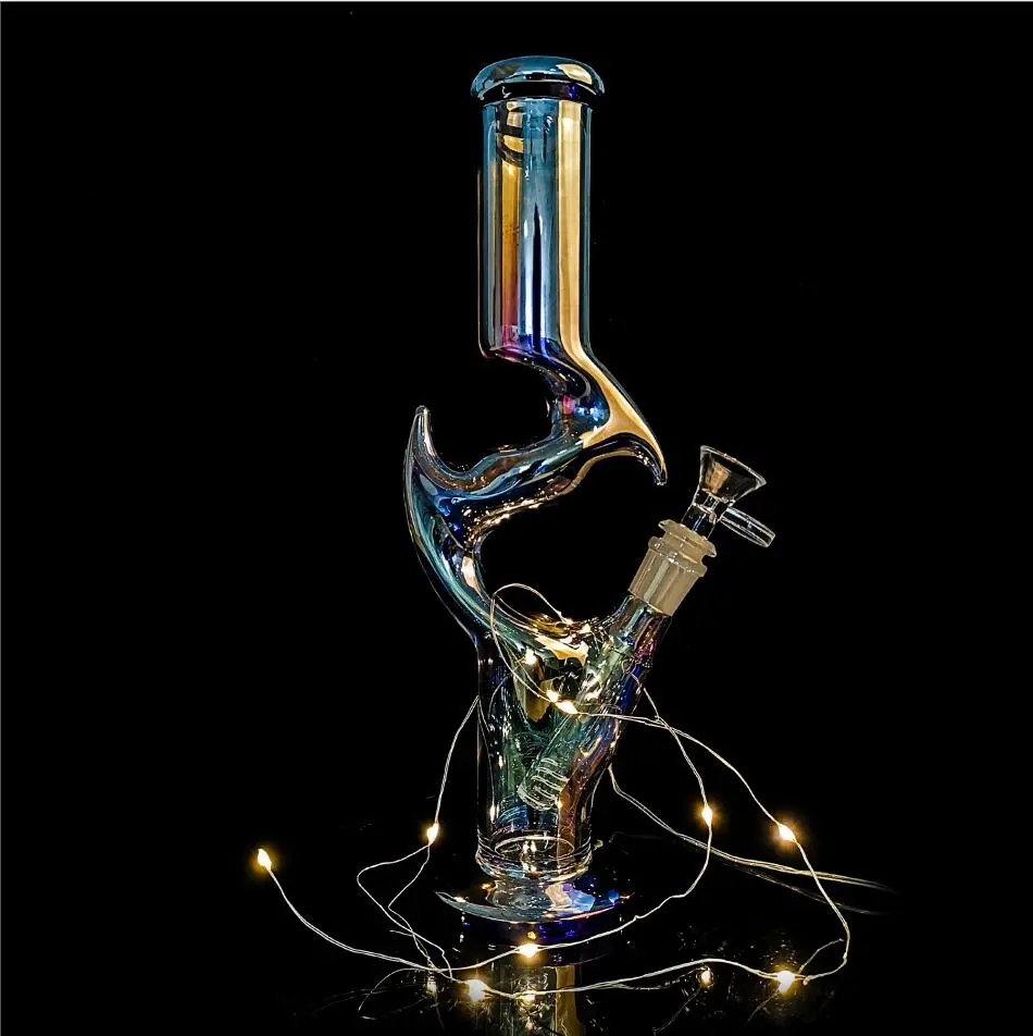 Dolphin Style Iridescent Glass Water Pipe, 12.2