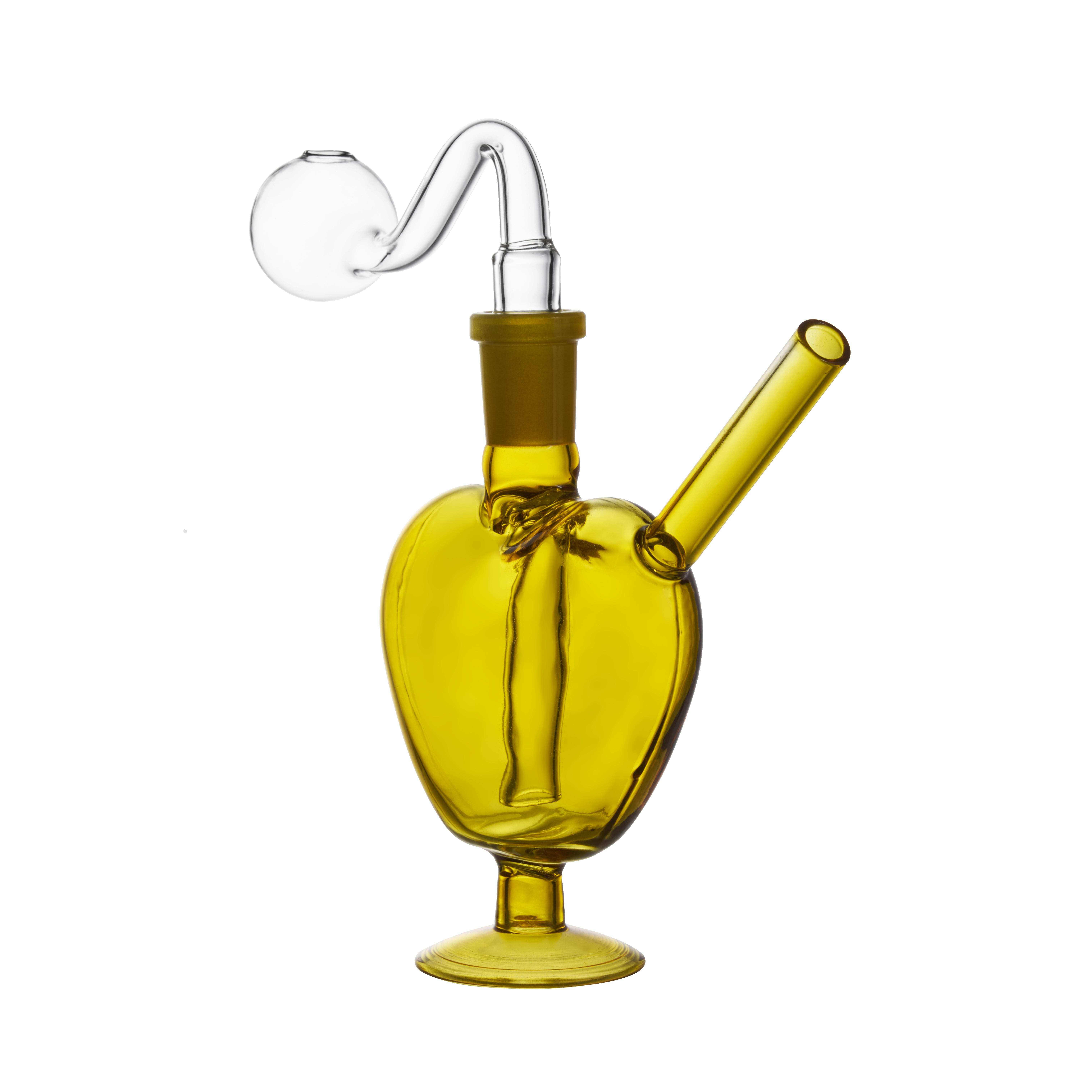 Glass Bong Handcrafted Mini Pipe with 14.5mm Connector, Heart-shaped Pipe, Available In Pink And Yellow - RORA