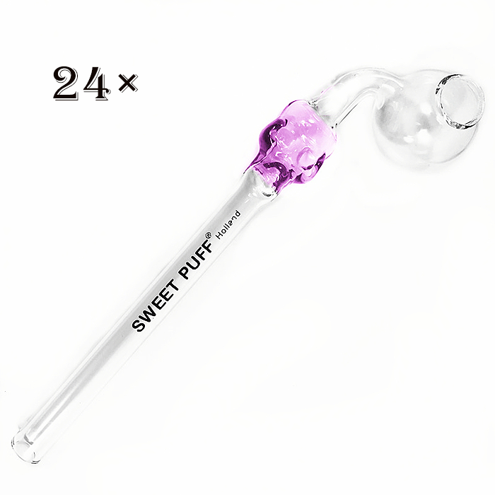 24pcs / 12pcs Pink Skull Sweet Puff Curved Glass Pipe 16CM - RORA