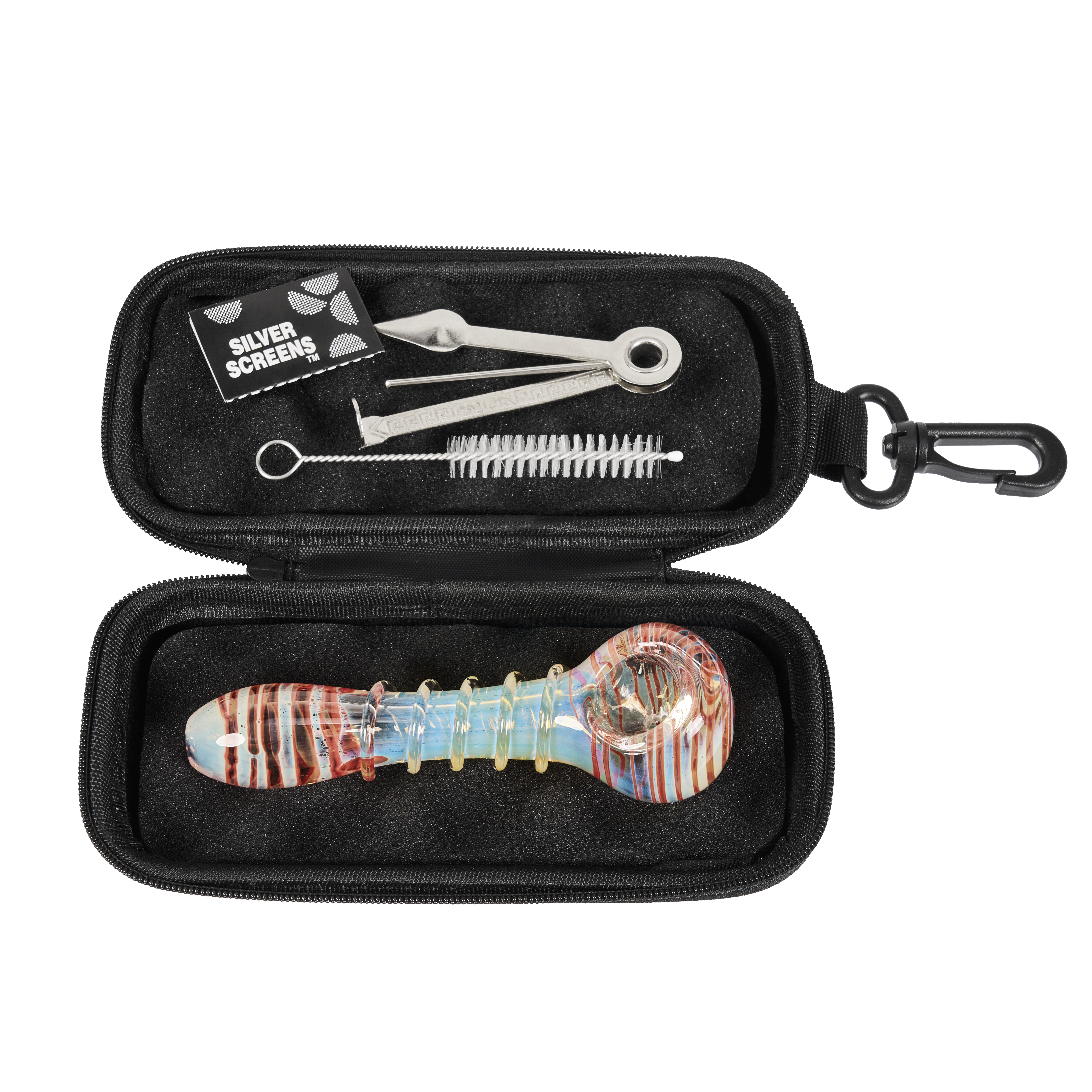 Handmade Twisted Glass Smoking Pipe Set with 3-in-1 Cleaning Tool, Spiral Brush & Portable Carabiner Case – Travel-Friendly, Easy-Clean Kit for Tobacco - RORA