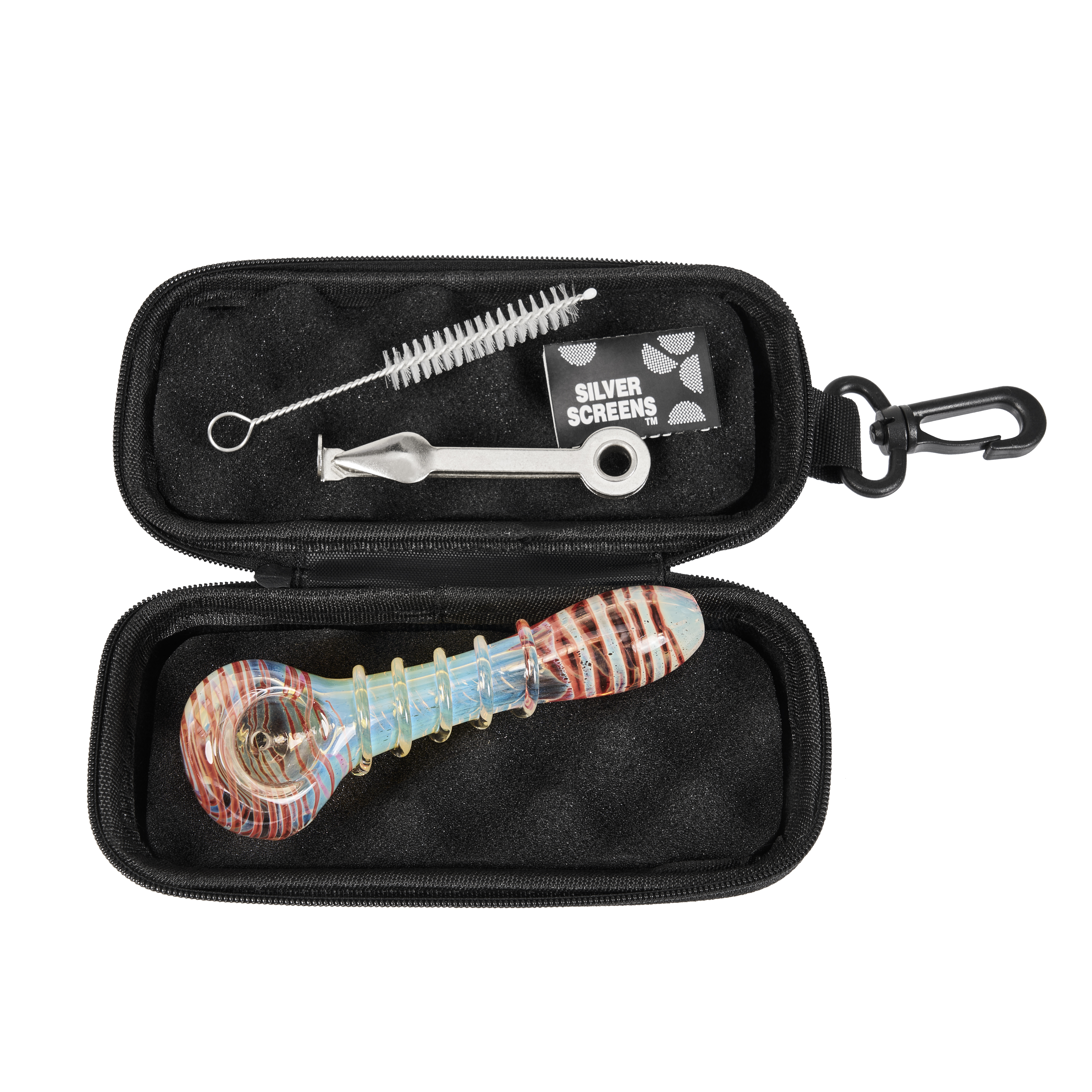 Handmade Twisted Glass Smoking Pipe Set with 3-in-1 Cleaning Tool, Spiral Brush & Portable Carabiner Case – Travel-Friendly, Easy-Clean Kit for Tobacco - RORA