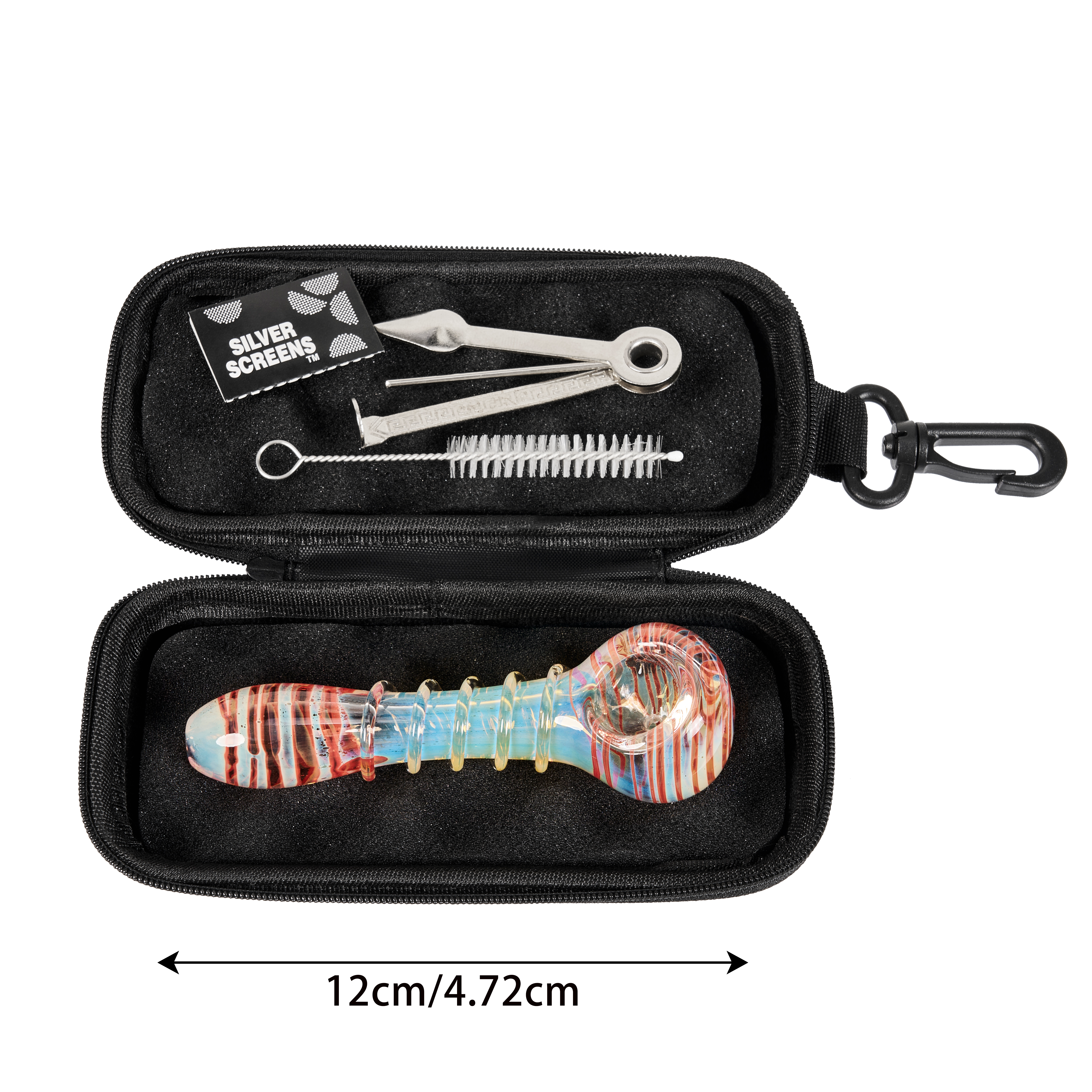 Handmade Twisted Glass Smoking Pipe Set with 3-in-1 Cleaning Tool, Spiral Brush & Portable Carabiner Case – Travel-Friendly, Easy-Clean Kit for Tobacco - RORA