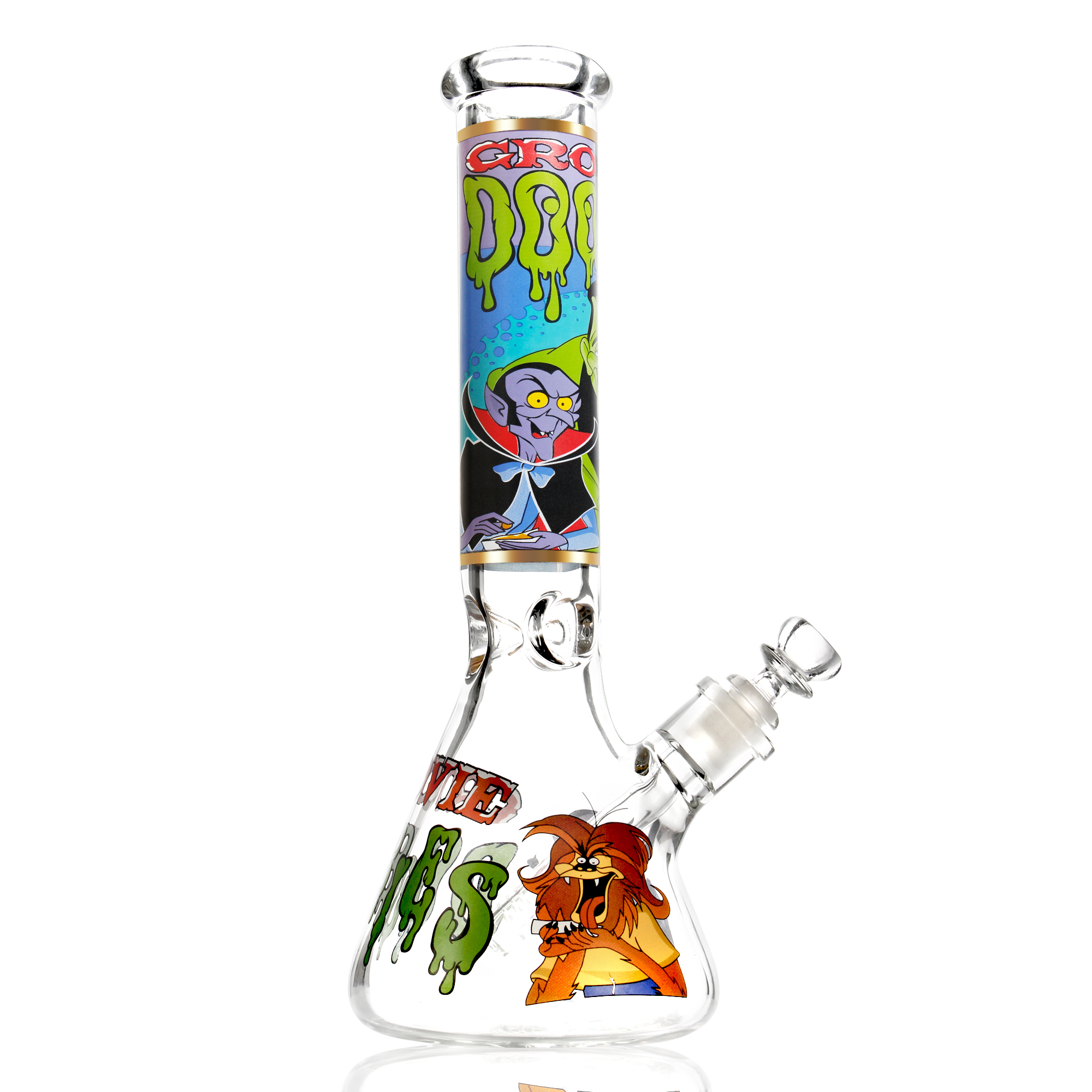 Groovie Doobies Cartoon Monster Glass Bong, 13 In Tall Thick Glass Water Pipe with 14.5mm Bowl, Unique Retro Horror Character - RORA