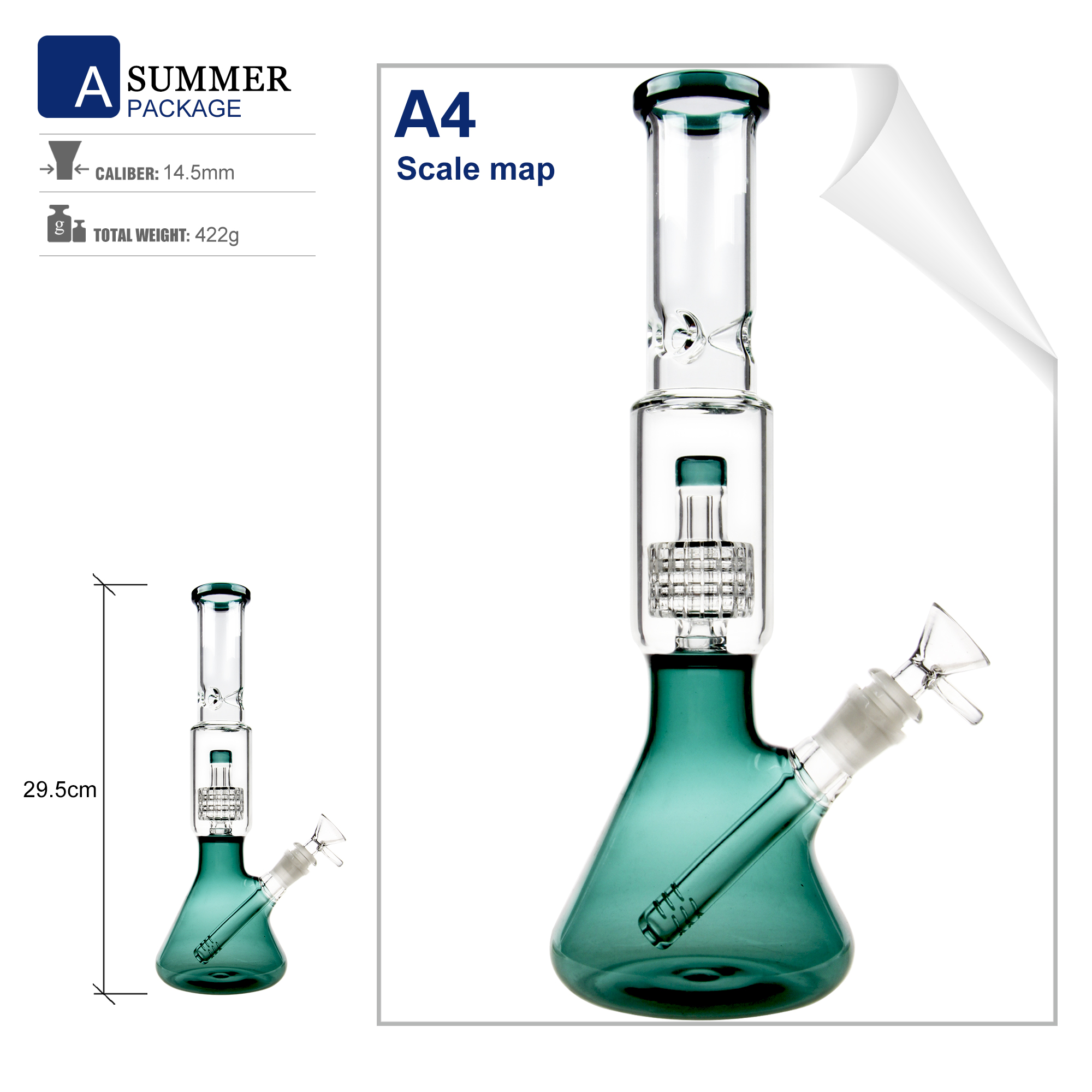 12 Inch Green Glass Bong Smoking Water Pipe Dab Rig Beaker Bubbler - RORA