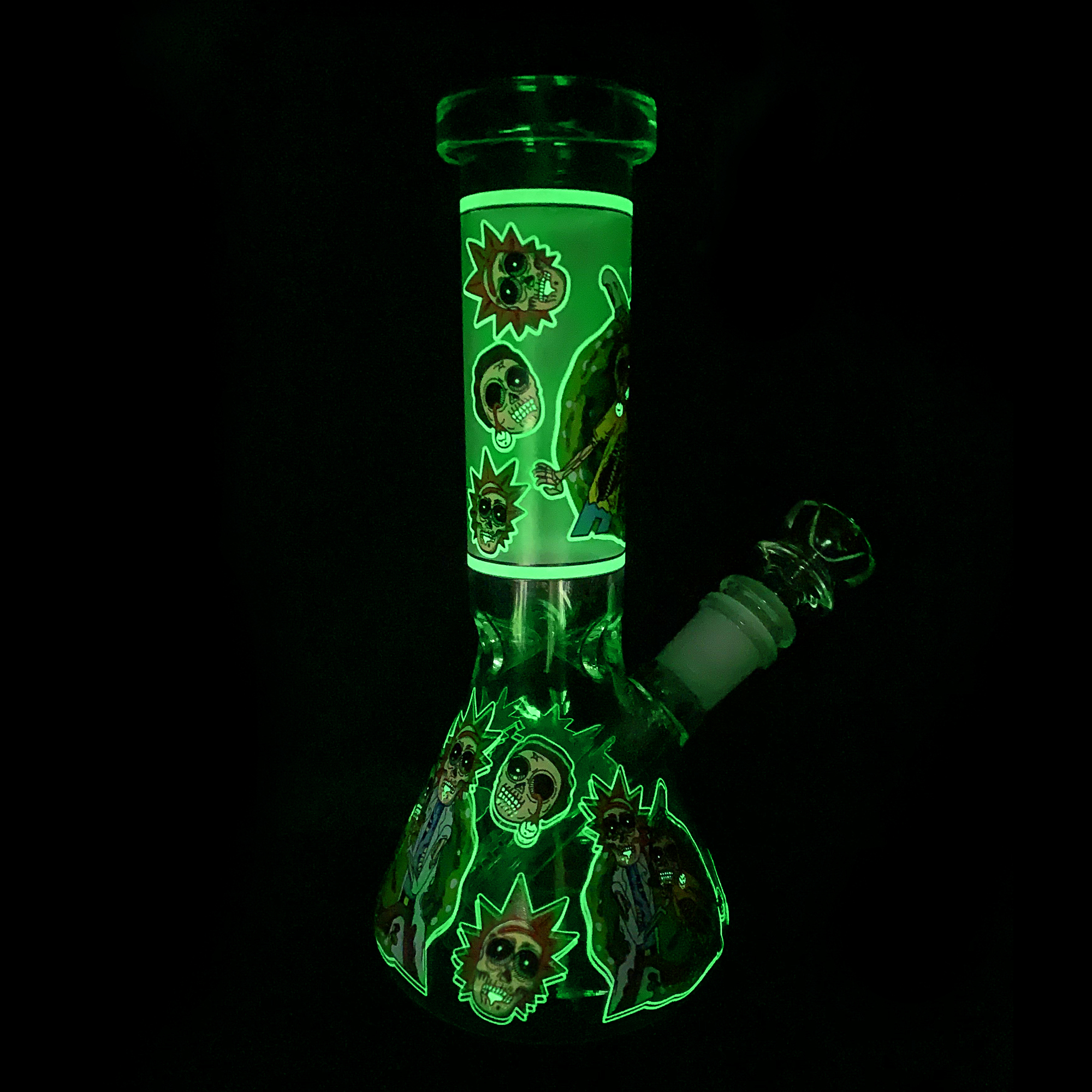 8.3 Inch Rick and Morty Glow in The Dark Glass Bong, Handmade Exquisite Glass Water Pipe with 14mm Bowl, Themed Smoking Accessory for Enthusiasts - RORA
