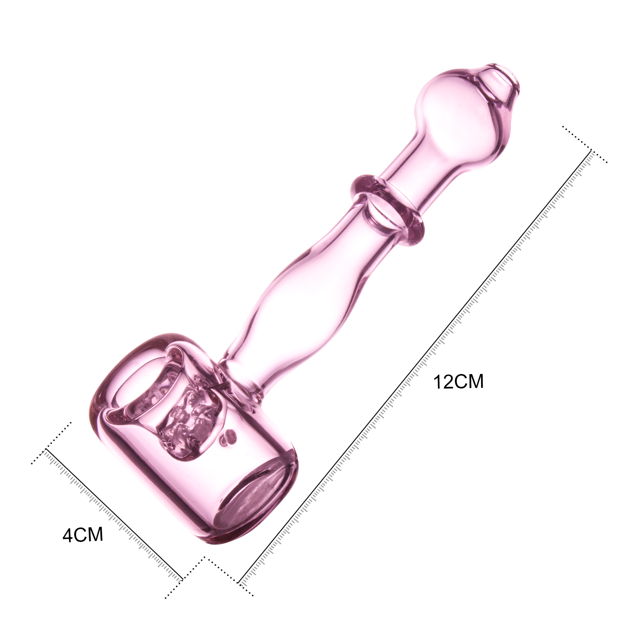 Pink Transparent Smoking Glass Pipe, 12cm Hammer-Shaped Handheld Pipe with Thick Glass Construction - RORA