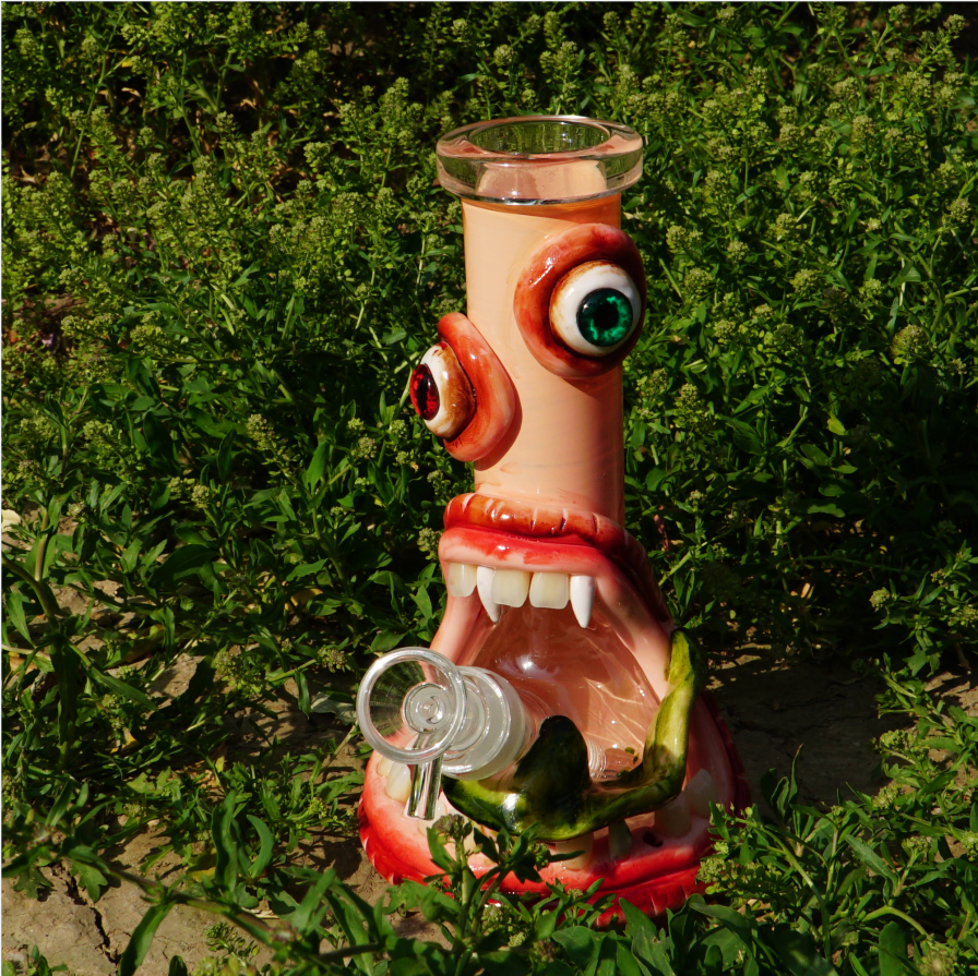 10 In Unique Monster Design Smoking Glass Bong, Handmade Borosilicate Glass Water Pipe - RORA