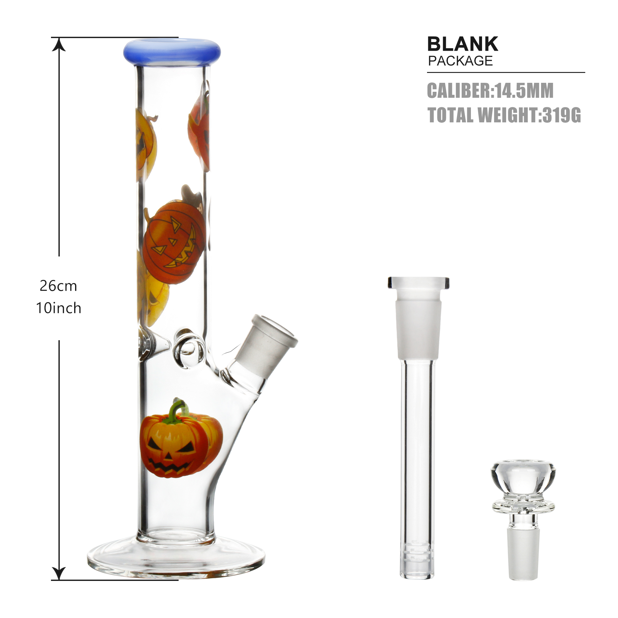 10 Inch Halloween Pumpkin Glass Bong, High Borosilicate Glass Water Pipe with 14.5mm Bowl - RORA