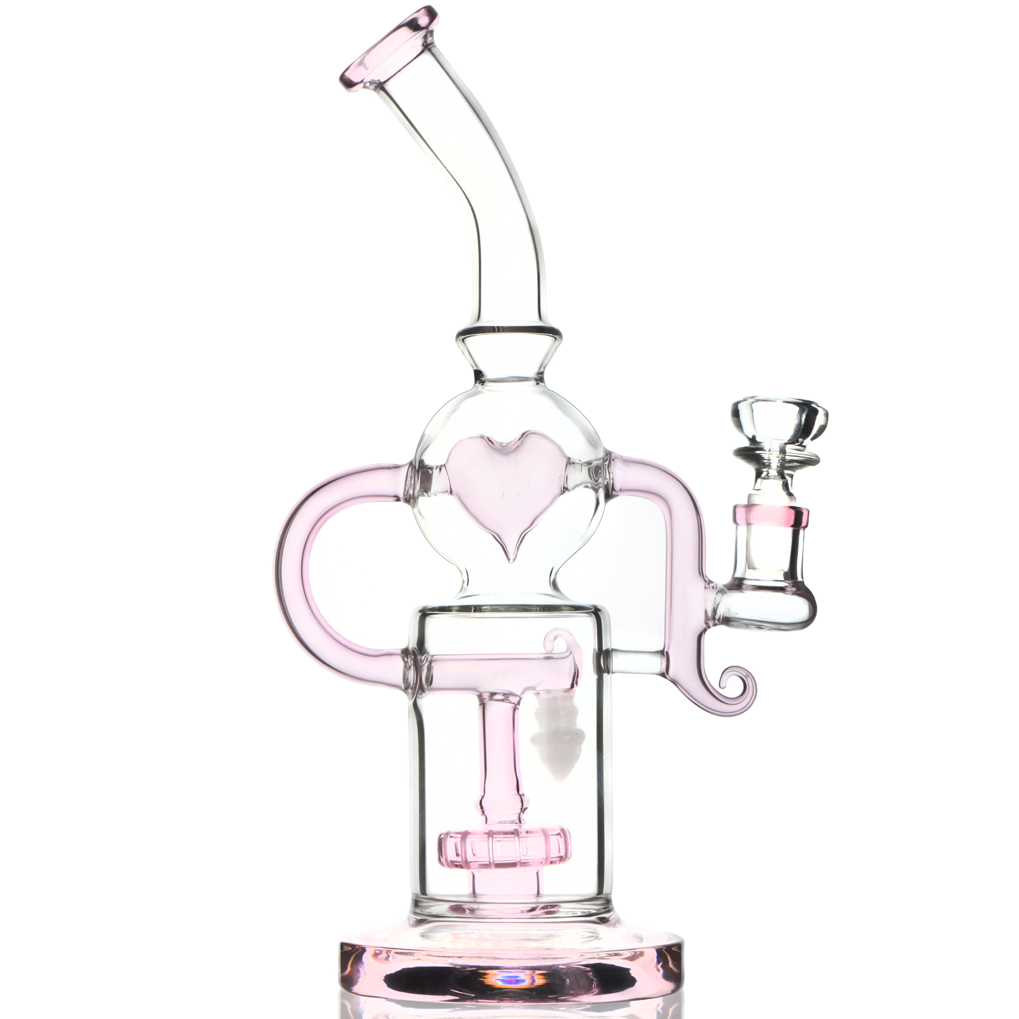 Pink Heart Glass Bong - 28cm High Borosilicate Glass Water Pipe with Percolator, 14.5mm Caliber for Smooth Smoking, Unique Design for Enthusiasts - RORA