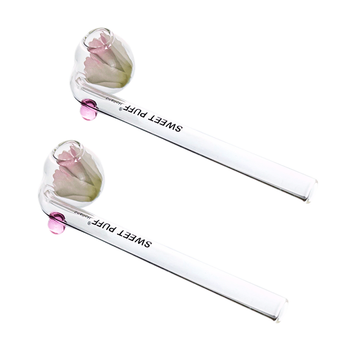 Sweet Puff Handmade Glass Smoking Pipe with Encapsulated Pink Flower, Unique Floral Design for Smoking Enthusiasts - RORA
