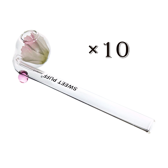 20pcs / 10pcs Sweet Puff Clear Glass Pipe, 16cm Flower Pink Balancer Design Smoking Pipe, Unique Floral Art Glass Smoking Accessory - RORA