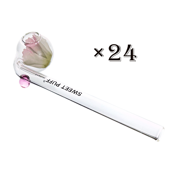 Sweet Puff Handmade Glass Smoking Pipe with Encapsulated Pink Flower, Unique Floral Design for Smoking Enthusiasts - RORA