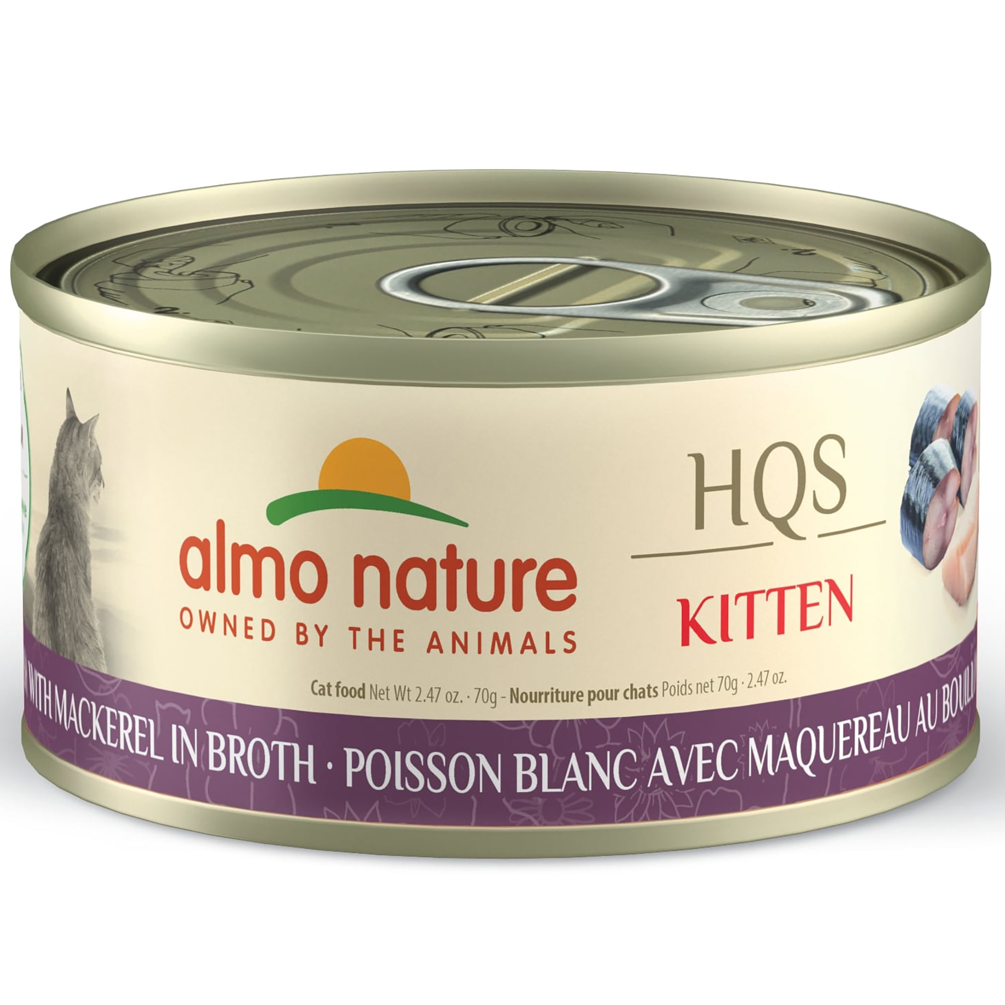 Almo Nature: HQS Natural Kitten 24 Pack: Whitefish With Mackerel In Broth - 2.47oz Cans, Supplemental, Wet Canned Cat Food, Mousse Texture Formula